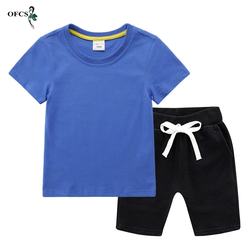 

Hot Retail Baby 2-12Years Summer Children's Suit New Unisex Cotton T Shirt + Sports Shorts 2pcs Tracksuit For Babyies Outfit Set