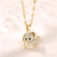 cute zircon small elephant pendant necklace for women stainless steel lip chains necklace female gold crystal animal jewelry