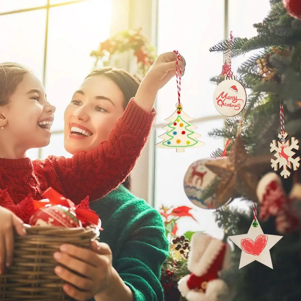 OurWarm 40 шт. DIY Деревянные рождественские украшения незавершенные Детские Рождественские украшения Рождественские предметы для украшения елки