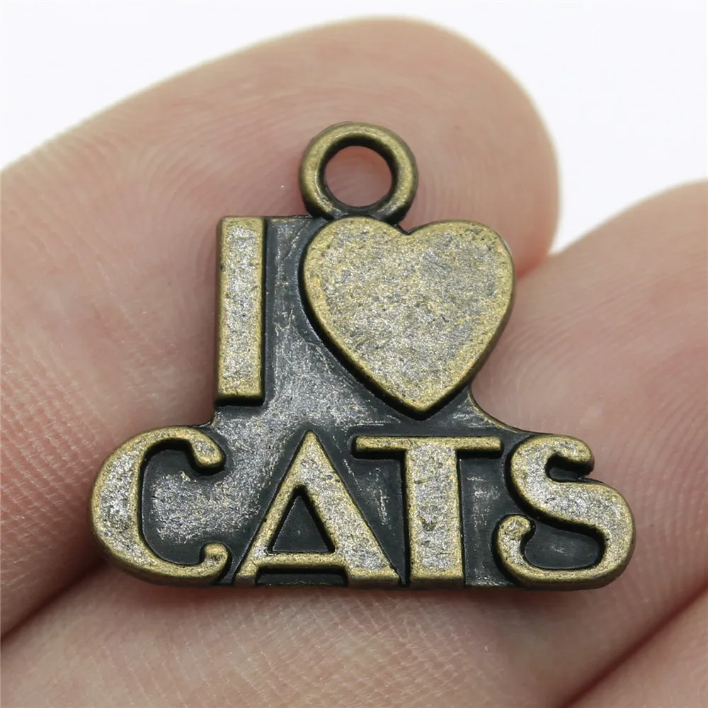 WYSIWYG 10 шт амулеты I Heart Cats ювелирное изделие 2 вида цветов античное бронзовое