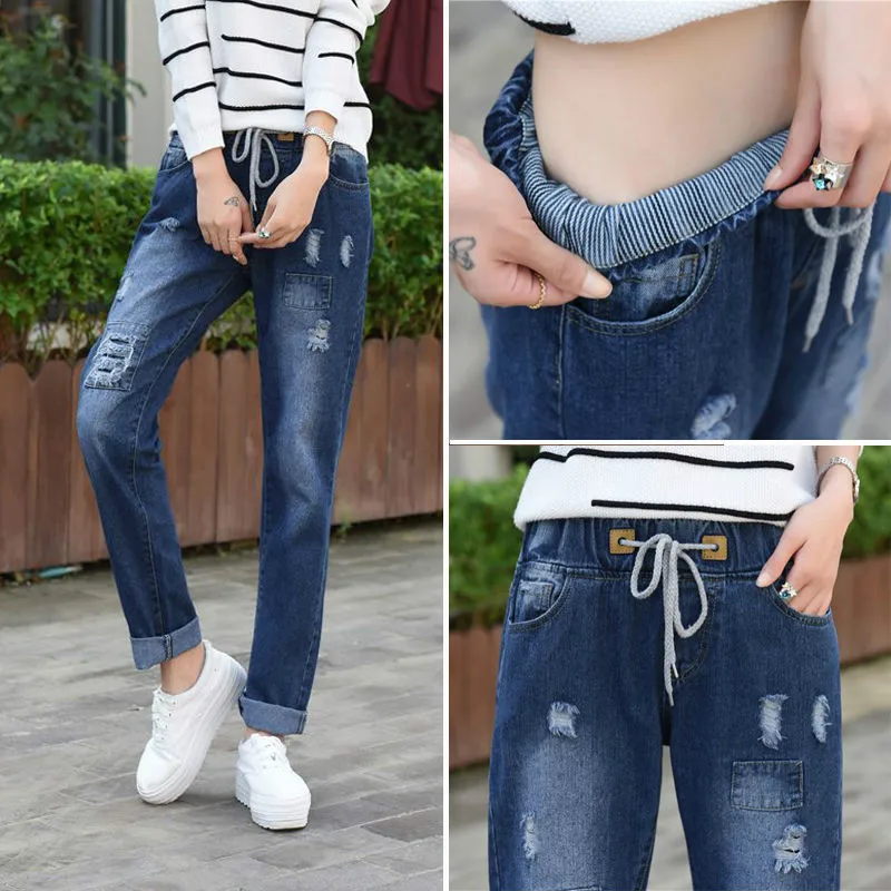 Женские рваные джинсы с высокой талией винтажные джинсовые брюки эластичным