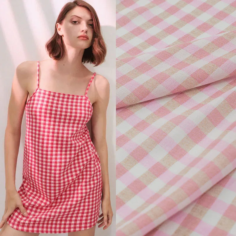 

Soft Pink Plaid Pure Cotton Fabric For Dress Shirt Tissus Au MÈTre Telas Por Metro Ткань Для Шитья Sewing Dresses Tissu Coton