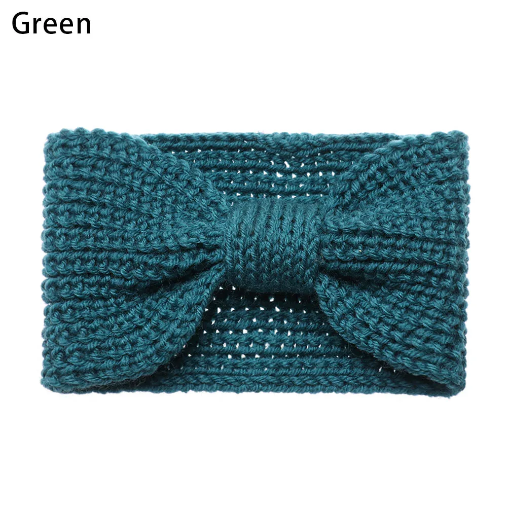 green Новинка, женские вязанные крючком шерстяные повязки на голову, зимние богемные плетеные повязки для волос, одноцветные повязки для волос ручной работы - Цвет: green