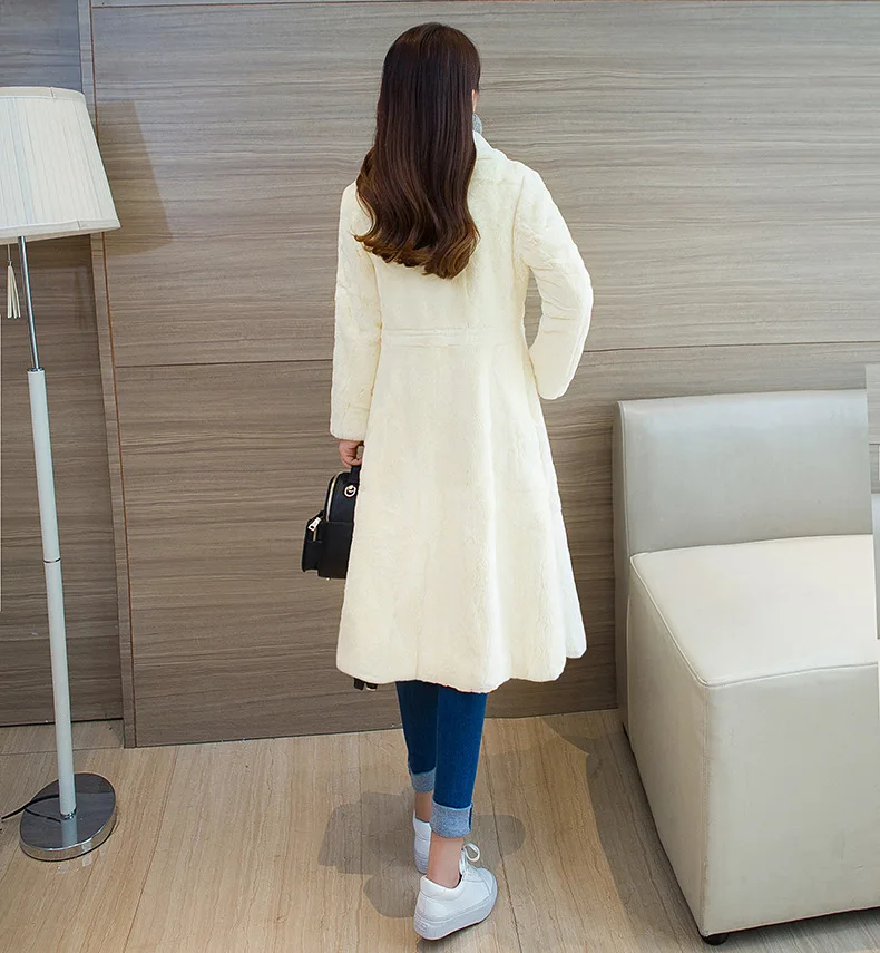

2018 Winter women's jacket Windbreaker faux Rex Rabbit Fur coat long sleeve slim warm overcoat female elegant ladies coat L1614