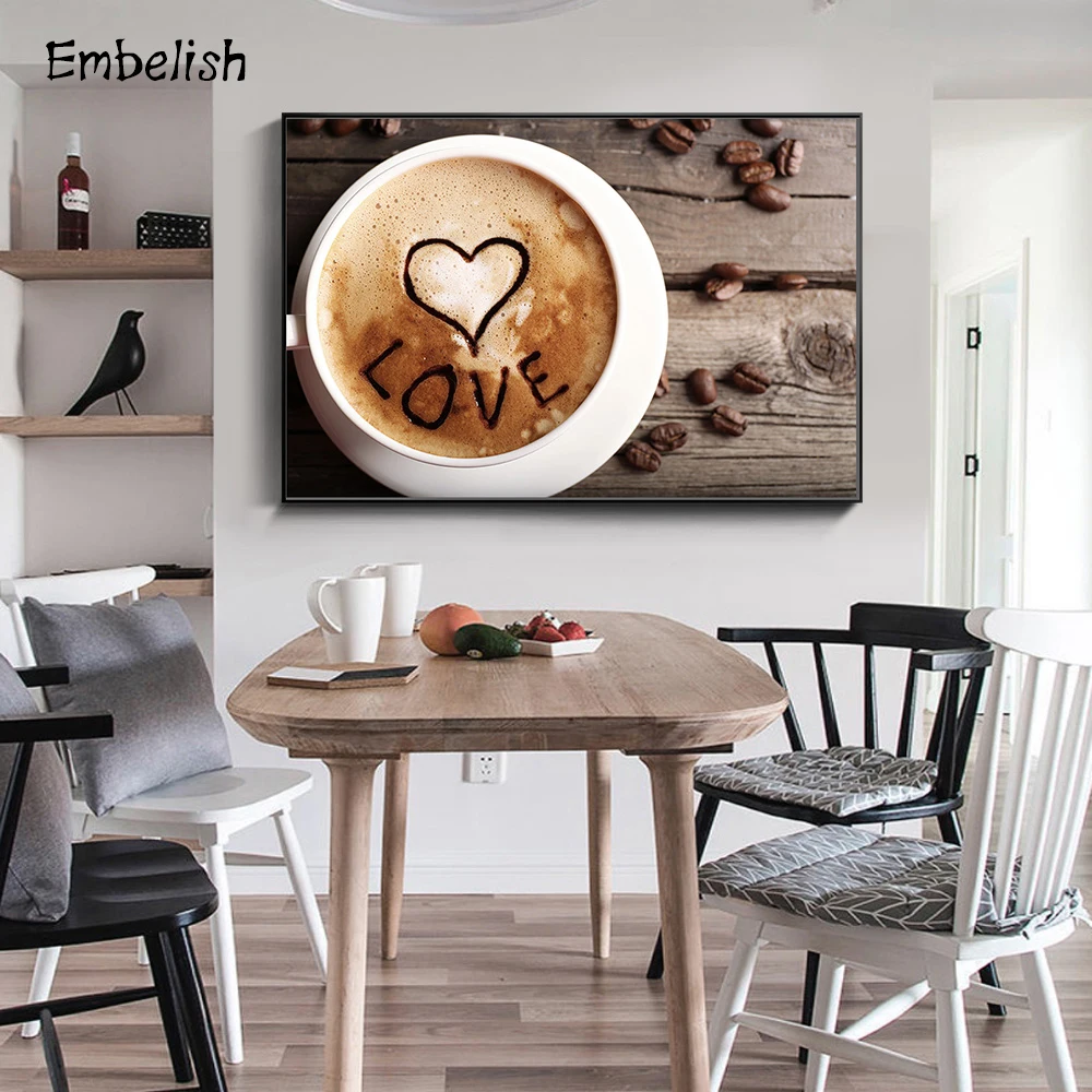 

1 Pieces Letters Love Kitchen Decor Coffee Wall Posters For Living Room Modern Home Decor Pictures HD Canvas Paintings