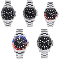 43mm black dial insert bezel blue gmt pointer sapphire luminous watch face marks automatic movement mens watch