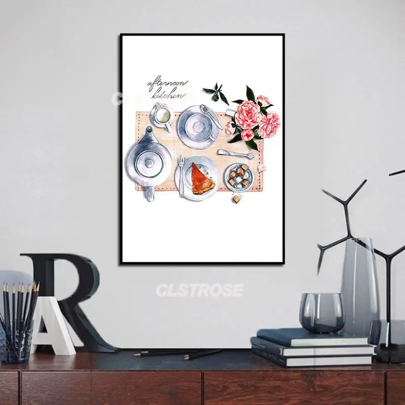 

Restaurant Painting White Tableware Wall Art Home Decorative Canvas Poster for Bedroom and Living Room Customizable