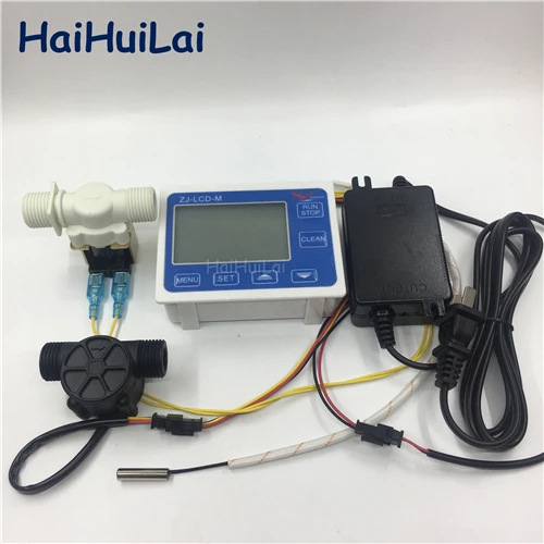 ZJ-lcd-M регулятор расходомера+ датчик температуры+ 1/" датчик расхода+ клапан ЖК-дисплей для измерения жидкости воды