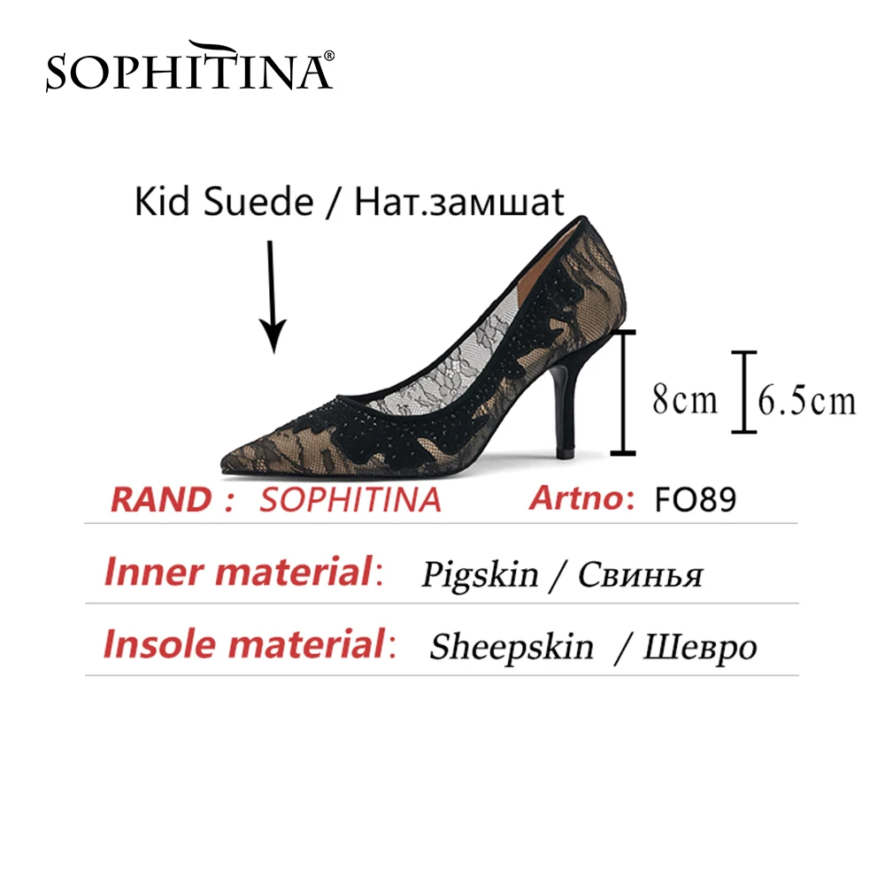 

SOPHITINA Sexy Style Pumps Shoes Thin Heels Net yarn Basic Shallow Dress Elegant Lady Spring Autumn Pointed Toe Woman Shoes FO89