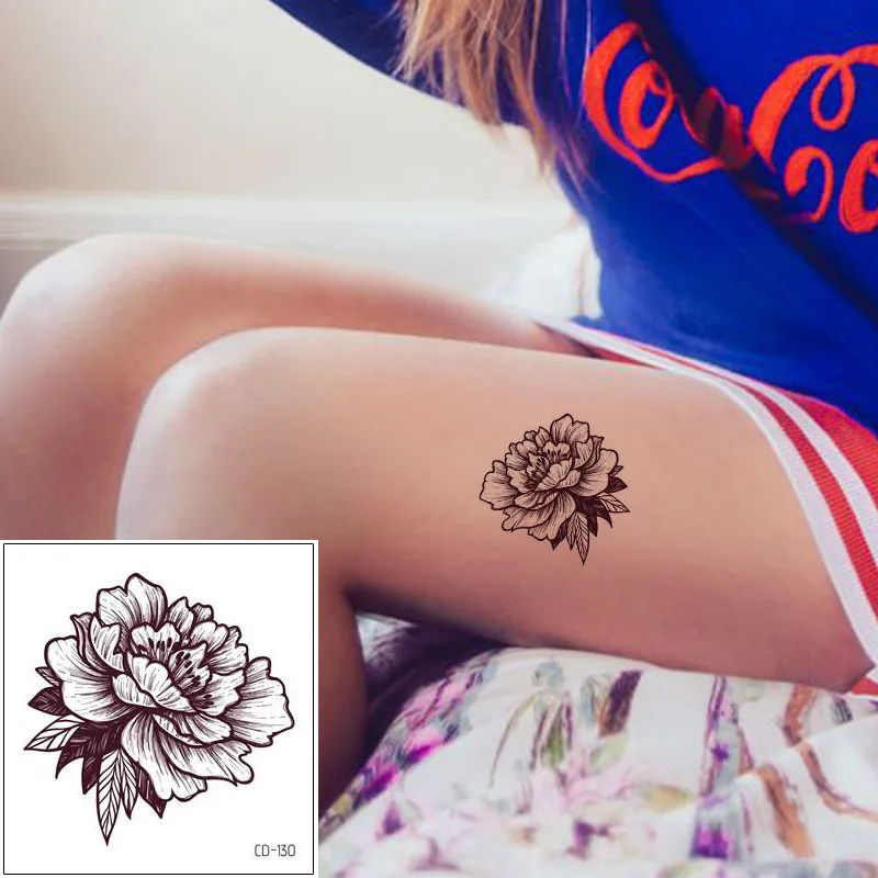 Стикер в виде пиона искусство тела тату для женщин|Временные тату| |