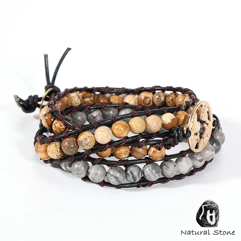 Мужские и женские браслеты с натуральным изображением карты камень бисер Карта