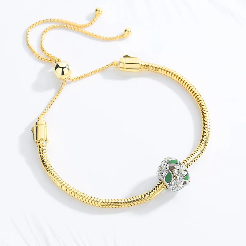 Женский шарм бусина TONGZHE из настоящего серебра 925 пробы с цветочным узором