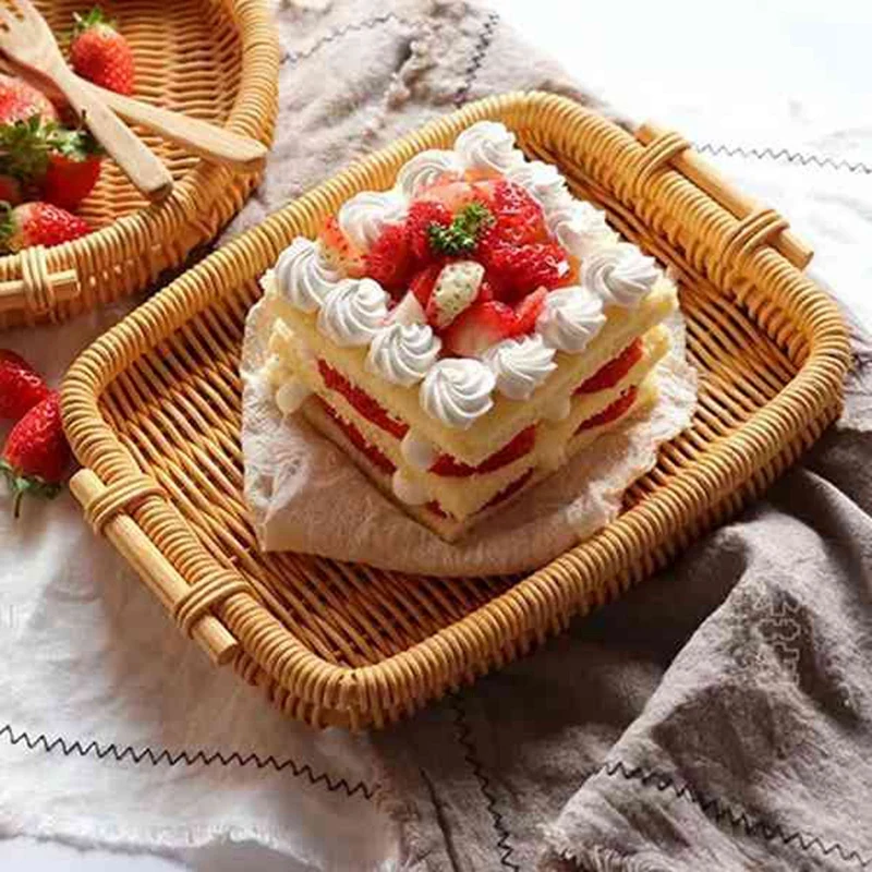 Прямоугольная корзина для хлеба из натурального ротанга лотки с боковыми