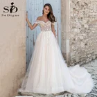 Женское свадебное платье с открытыми плечами, кружевом и аппликацией