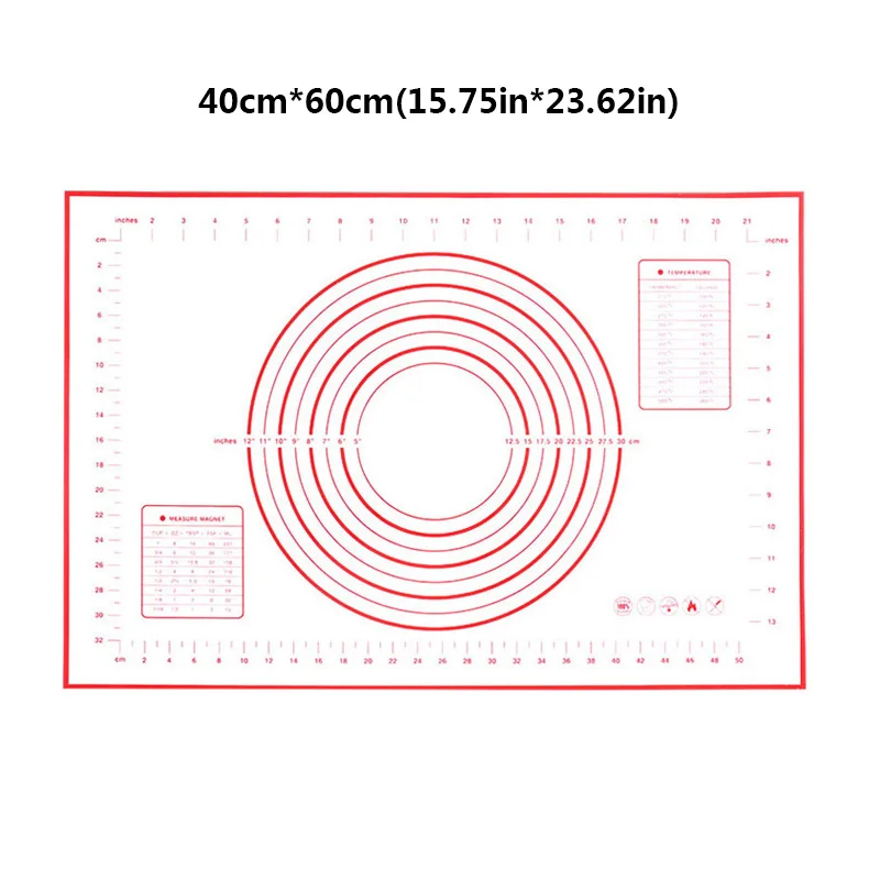Red 40x60 40/60*60 см силиконовый коврик для выпечки со шкалой, антипригарное тесто для замеса теста, лист для выпечки, кухонная посуда, кухонный инструмент - Цвет: Red 40x60