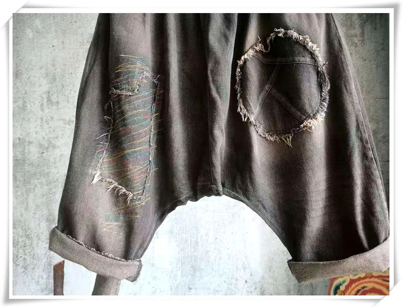 

LYUZHE Vintage Spring Women Denim Cross-pants 2021 Elastic Waist Patchwork Female Trousers Distressed Spliced Denim Pants QDY205