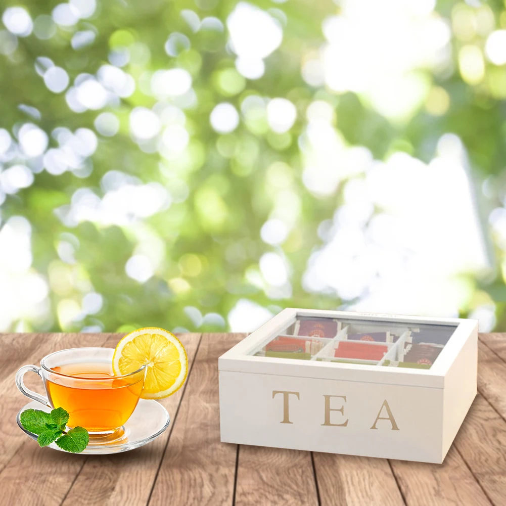 

Bamboo Tea Box with Lid 9-Compartment Coffee Tea Bag Storage Holder Organizer for Kitchen Cabinets