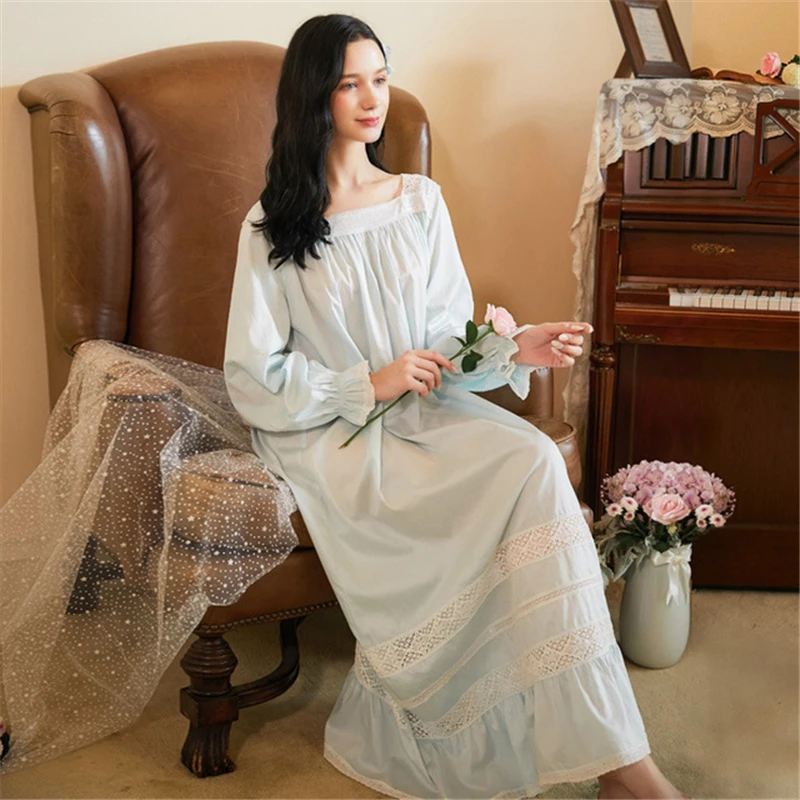 

Long-sleeve cotton nightdress female autumn palace style princess nightgown loose plus size home service kimono bathrobe пижама
