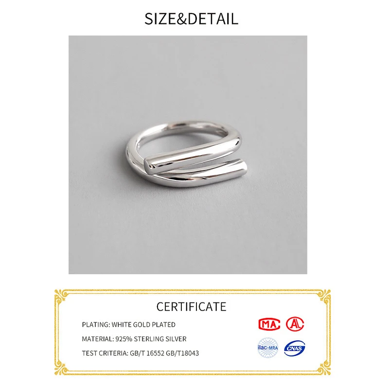 100% 925 Sterling Silver Open Rings - Retro Geometric Interwoven Design for Women - Smooth Sterling Silver Jewelry image 2