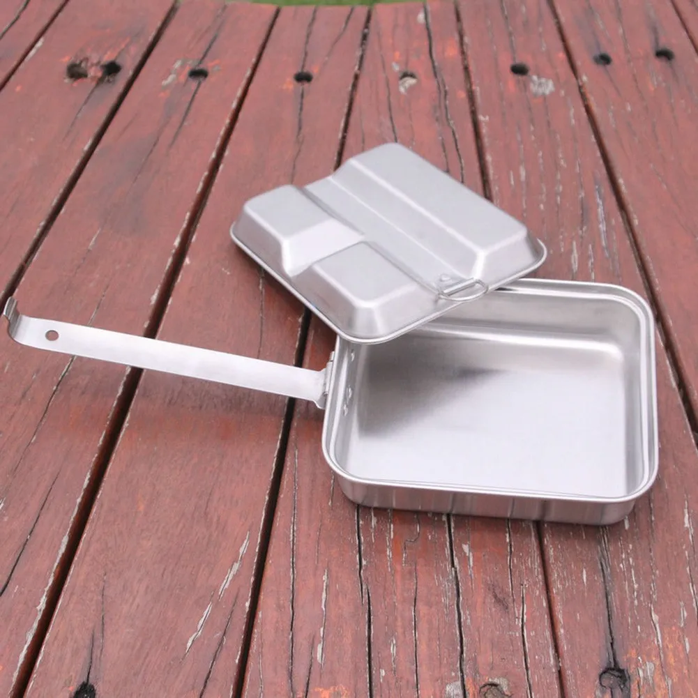 

Stainless Steel Outdoor Camping Square Lunch Box Travel Military Cooking Pan Box Cookware Camping Cooking Supplies Handle Bowl