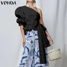 Женская блузка с открытыми плечами VONDA, Повседневная Свободная офисная туника с пышными рукавами, топы для вечеринок, 2021