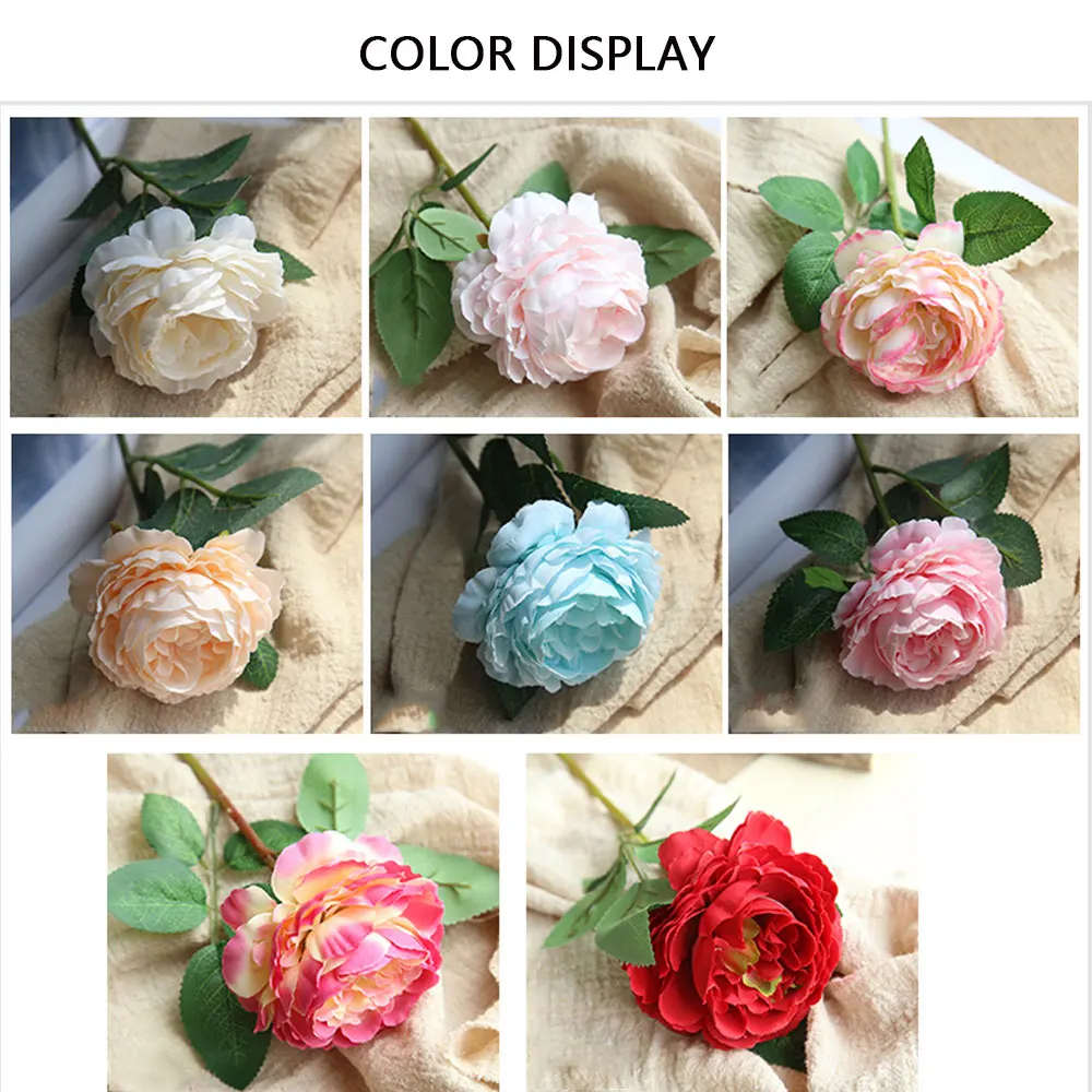 

11Pcs 28cm Peony Branch Flowers Pink Silk Rose Artificial Flower Bouquet Beautiful Wedding Home Table Decor Arrange Fake Flower