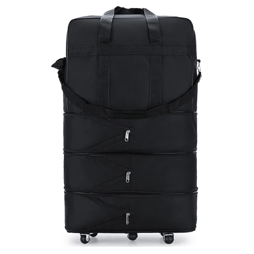 Black Rolling Luggage Suitcase With Wheels Expandable Folding Oxford Trolley Case Travel Bag Women Men Weekend Trip Pack X49C