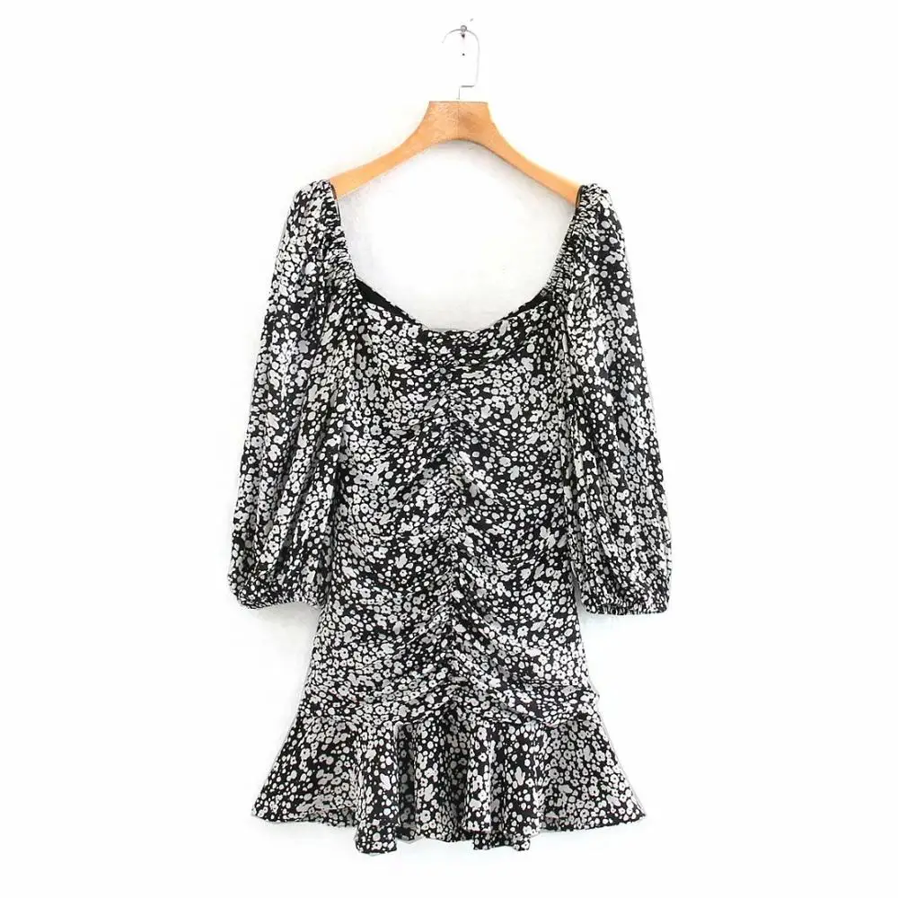 Новинка женское винтажное плиссированное платье с v образным вырезом и рукавами