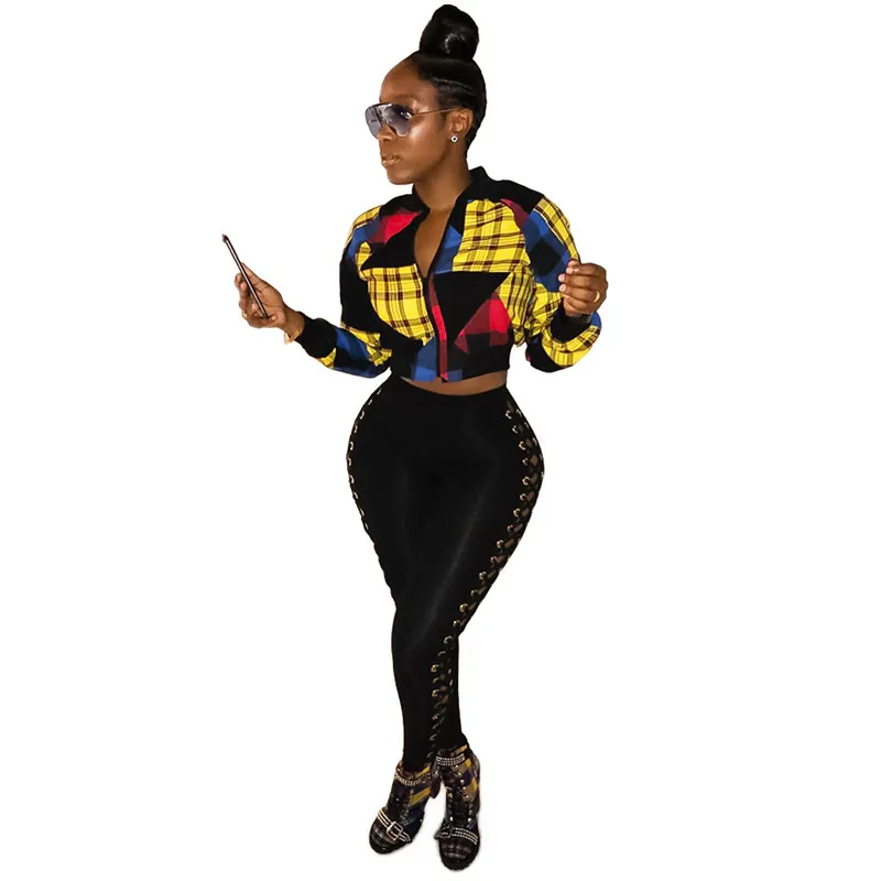 Женская клетчатая куртка-бомбер с длинным рукавом Повседневная тонкая