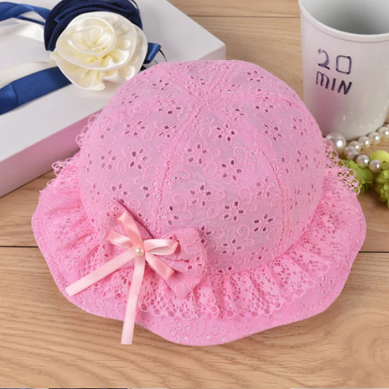 

Baby Girls Fisherman Hat Kids Girls Bow Knot Pearl Hat Fashion Baby Bucket Sun Hat Floral Children Summer Panama Hollow Caps