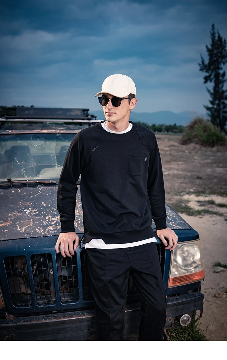 

3565 Men's round neck autumn jacket 2021 new loose pocket long-sleeved fake two-piece Sweatshirts