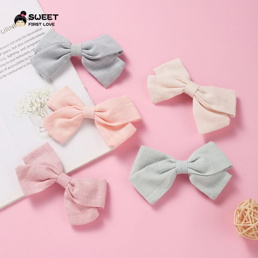 Заколка для волос с большим бантом девочек однотонные элегантные хлопковые