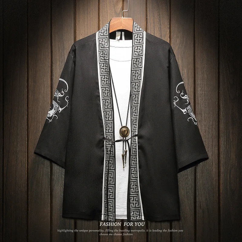 Летняя Новинка для мужчин Haori одежда Винтаж Китайский дракон солнцезащитный крем классический кардиган блузка кимоно топ азиатского Аниме Косплей рубашка 5XL