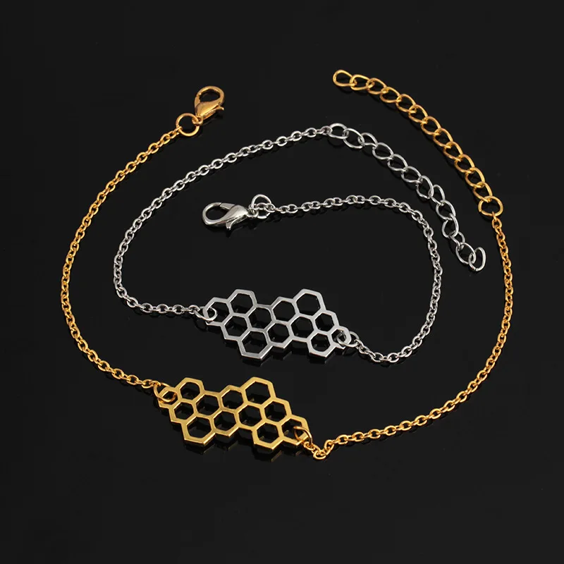 

Cute Girls Silver Color Tiny Honeycomb Bracelet For Women Fashion Sideways Beehive Chain Bracelets Female Jewelry Party Gifts