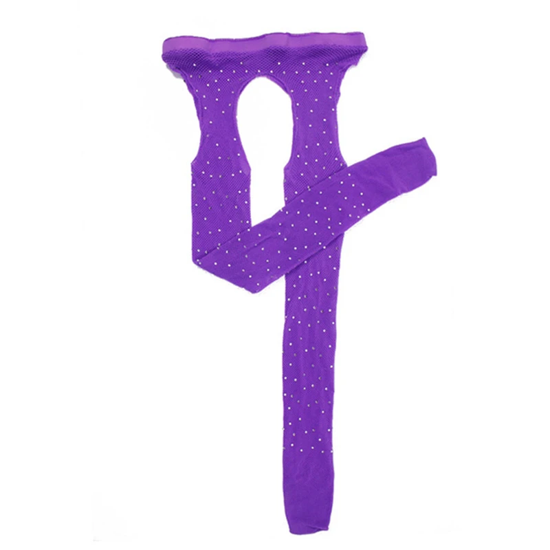 Purple Женские блестящие колготки со стразами, сексуальные сетчатые чулки в сеточку, четыре стороны, открытая промежность, Колготки с завышенной талией, женское на вечеринку в клуб чулочно-носочные изделия - Цвет: Purple