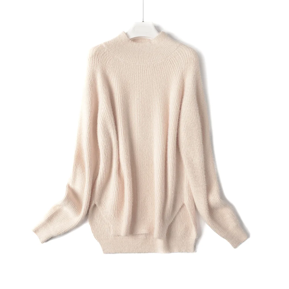 

Women Casual Sweaternew Popular High Quality Mink Like Knitwear Fashion Outdoor Leisure Split Loose Pullover Sweater