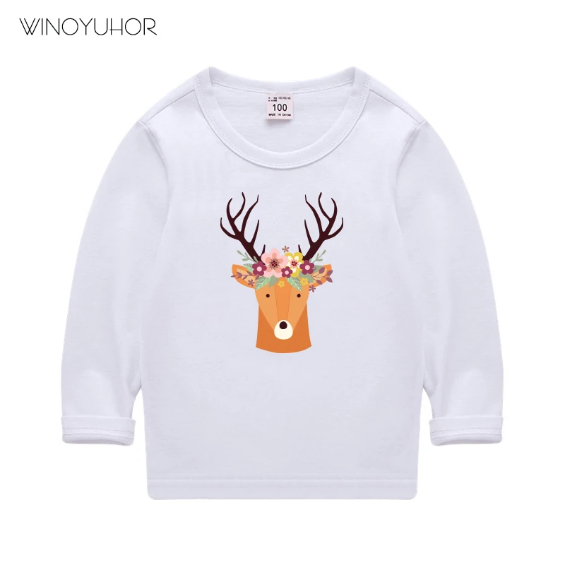 

Футболка с длинным рукавом для девочек, с принтом в виде головы оленя