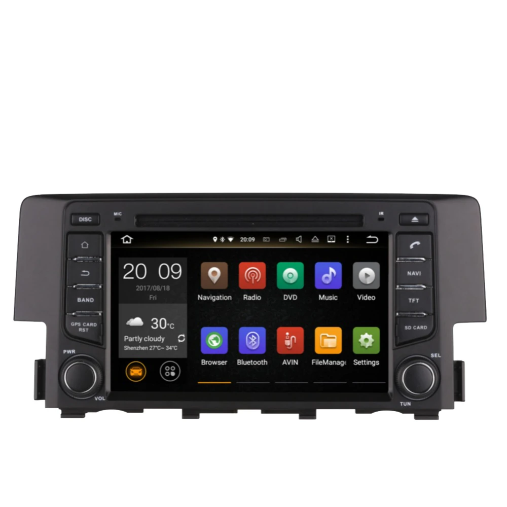 

Android 9.0 Octa Core 4GB RAM CAR DVD Multimedia Player GPS Navigation Bluetooth For Honda Civic 2016-2020Head Unit Radio Stereo