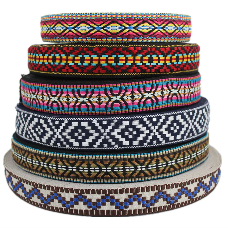 8 Colors Ethnic Jacquard Ribbon 30-33mm Geometric Woven Webbing For DIY Sewing Apparel Bag Accessories Handmade Craft 50 Yards