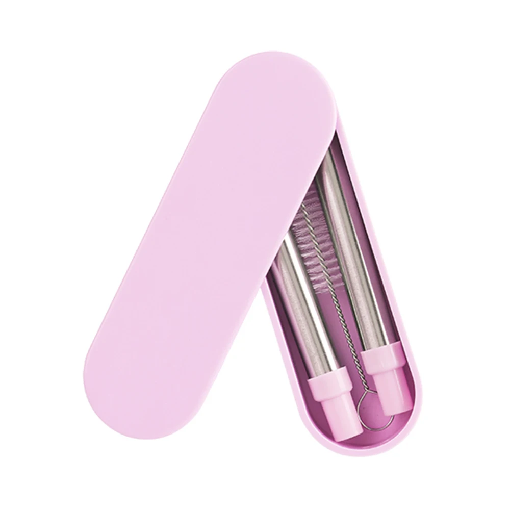 Pink Телескопические Складные Многоразовые трубочки из нержавеющей стали складные металлические портативные соломы с чехол и щетка для чистки для путешествий и офиса - Цвет: Pink