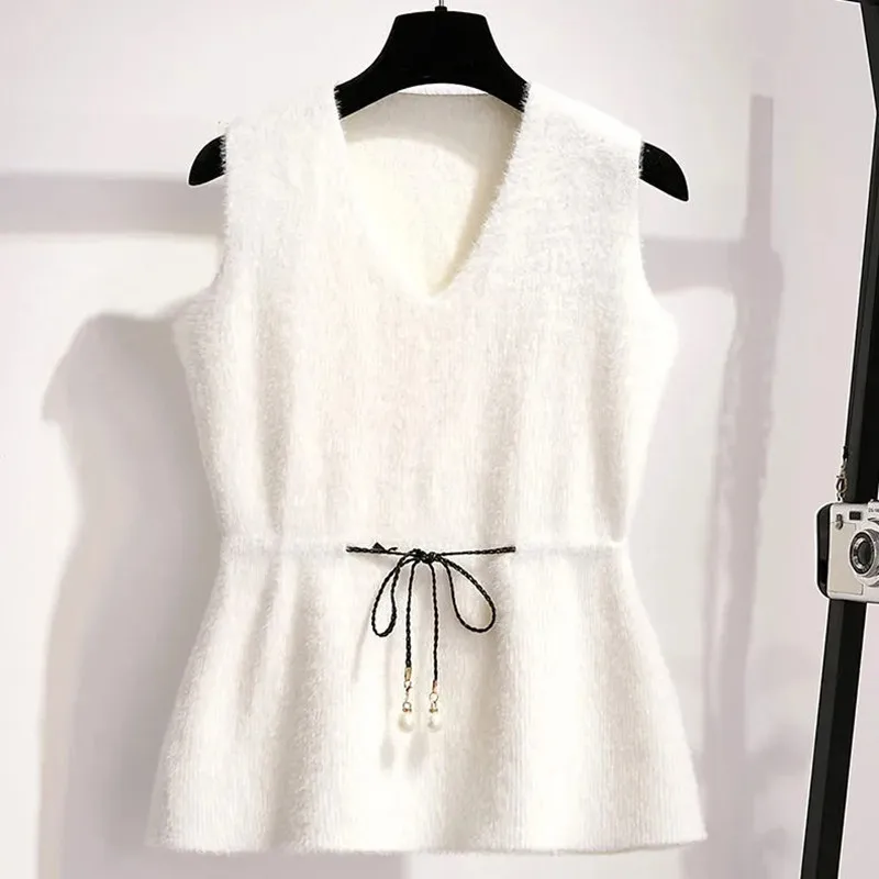 Жилет женский из искусственного меха норки с V-образным вырезом на осень - купить