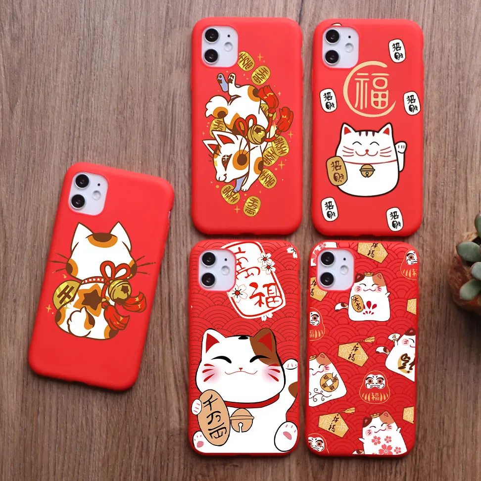 cute lucky cat new year christmas gifts phone case for iphone 13 pro 12 pro 11 pro max 6s 7 8 plus x xs max xr tpu silicone case free global shipping