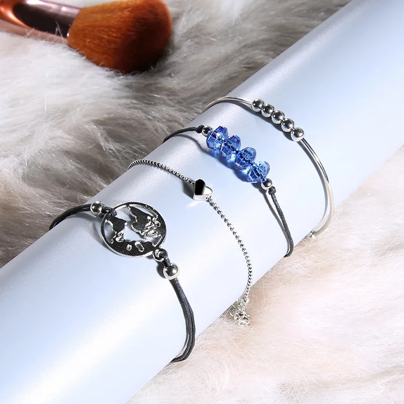 2019 модный тканый браслет в форме сердца карта Циркон 4 шт. набор Ювелирные