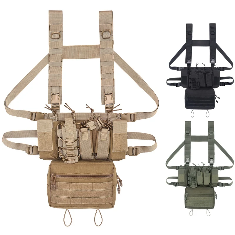 

Multicam Tactical Molle Vest Ammo Chest Rig Removable Hunting Airsoft Paintball Gear Vest With AK 47/74 Magazine Pouch