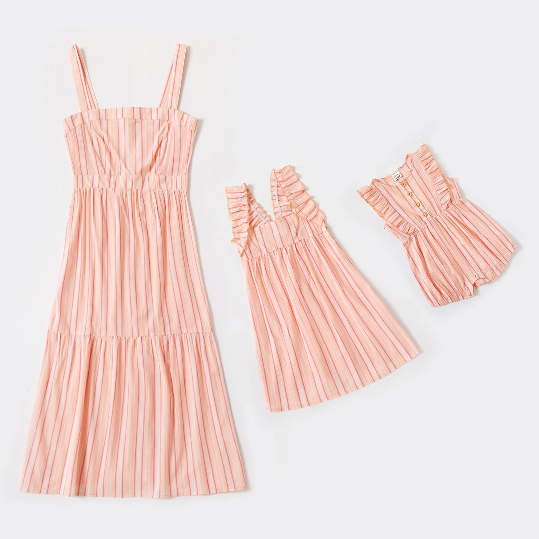 

PatPat New Mommy and Me Ruffle Decor Striped Sling Dresses