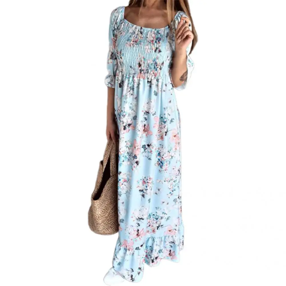 Элегантное платье с цветочным принтом длиной до щиколотки богемное облегающее