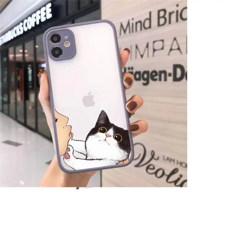 

No Kisses cute Cat animal Phone Cases matte transparent For iphone 7 8 11 12 plus mini x xs xr pro max cover