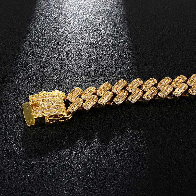 Hip Hop 15MM Bling Iced Out AAA CZ Square Zircon Cuban Link Chain Necklace For Men's Copper Necklaces For Men Jewelry
