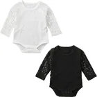 Модный кружевной комбинезон Wallarenear для новорожденных девочек 0-24 м, комбинезон с длинным рукавом и круглым вырезом, 2 стиля, черный цвет