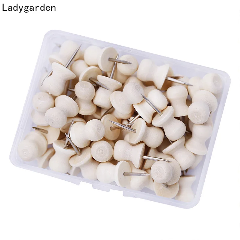 

100PCS Nautral Cork Wooden Pushpins Thumbtack Board Pins Drawing Photo Wall Studs Office School Supplies